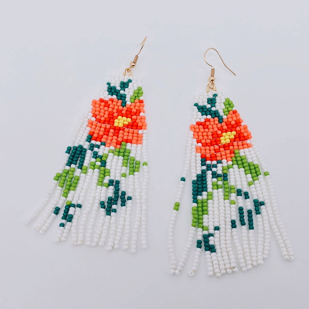 NWT - Floral Beaded Fringe Earrings - Multicolor - Picture 1 of 5